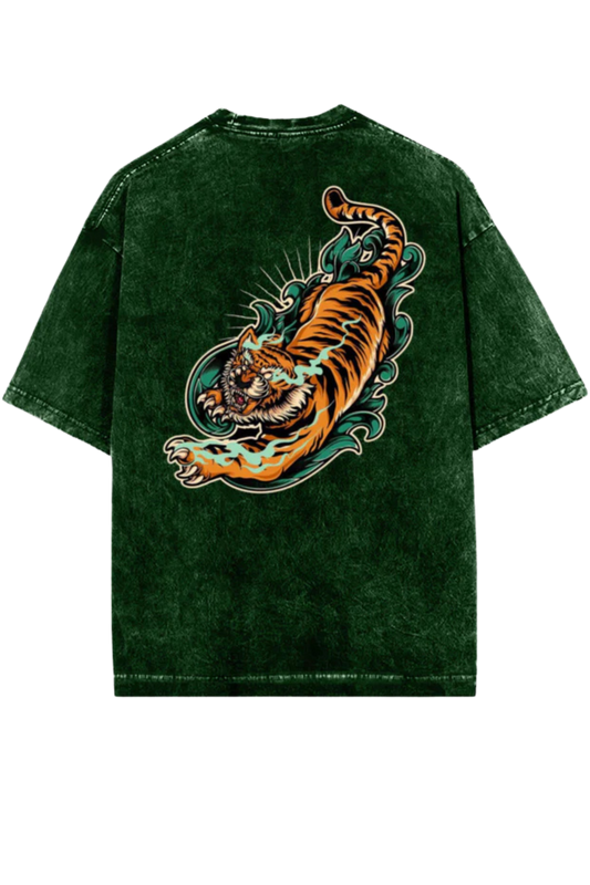 Skrone Acid Wash Tiger Spirit Tee (Oversized Fit)
