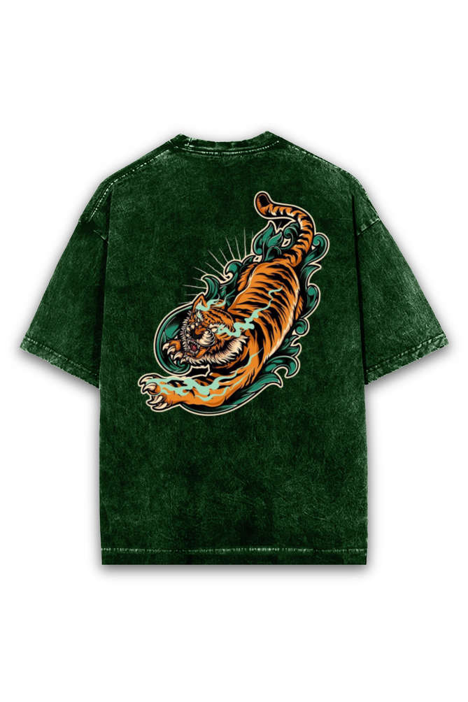 Skrone Acid Wash Tiger Spirit Tee (Oversized Fit)