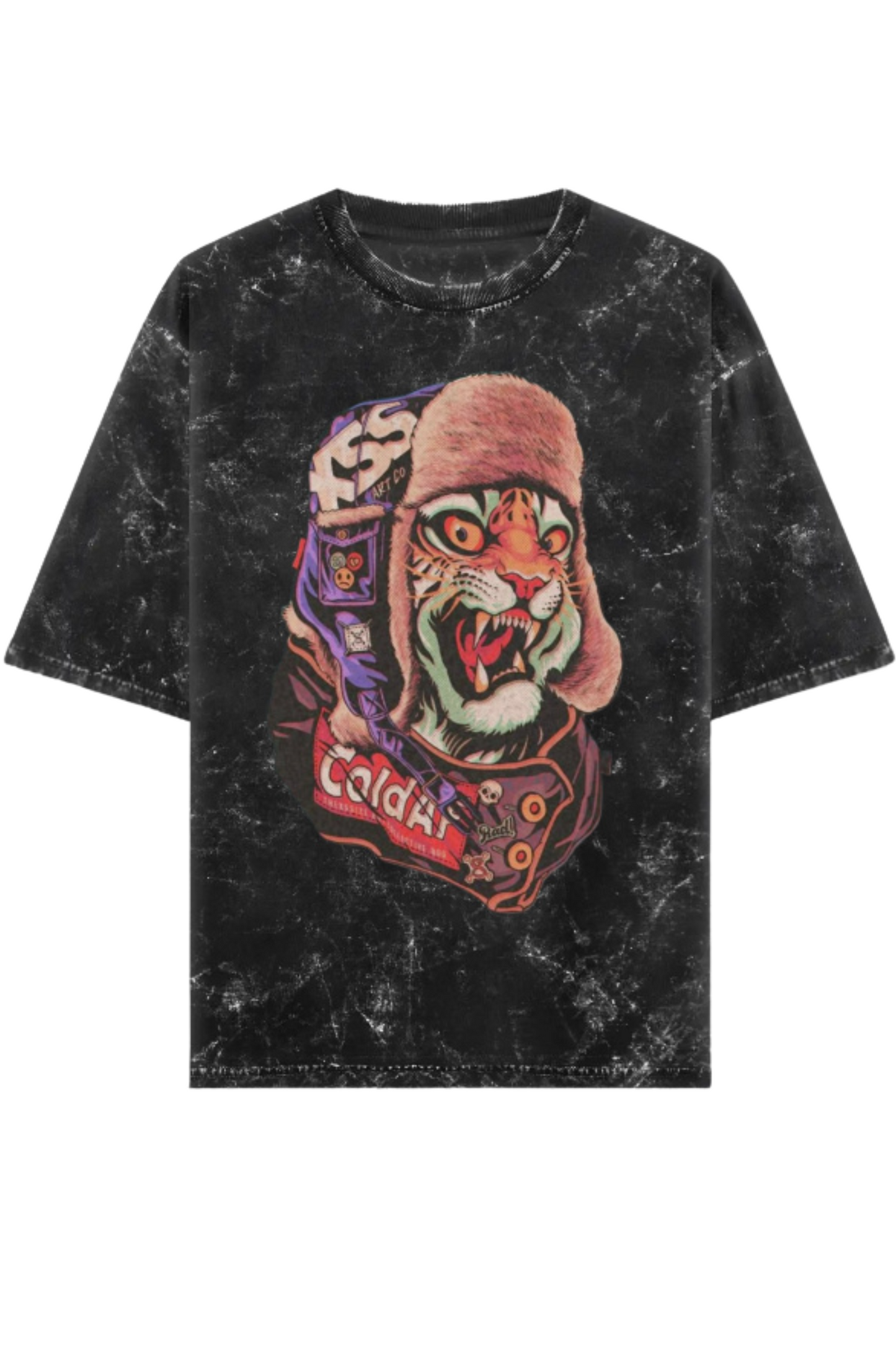 Skrone Acid Wash Cold-Blood Tiger Tee (Oversized Fit)
