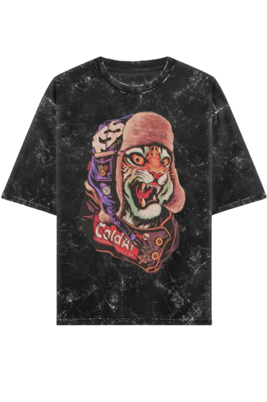 Skrone Acid Wash Cold-Blood Tiger Tee (Oversized Fit)